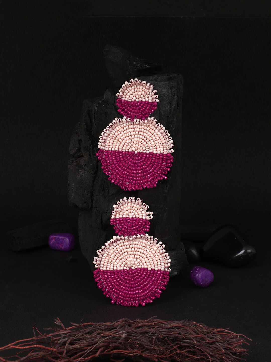 

Adwitiya Collection Pink & Purple Contemporary Drop Earrings