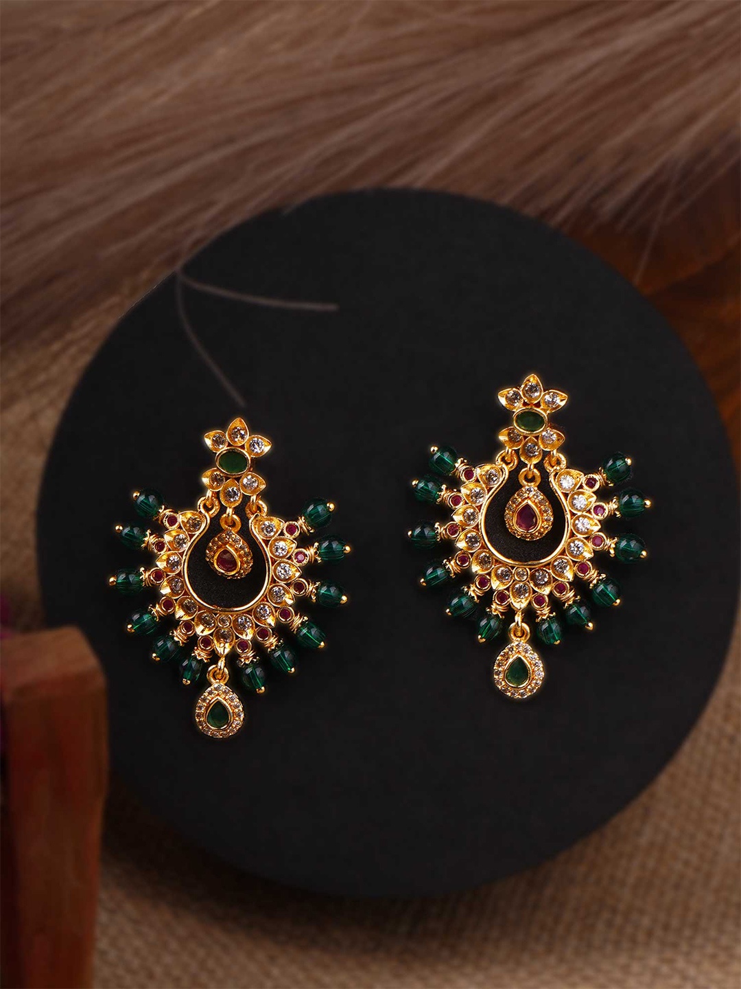 

Adwitiya Collection Gold Plated Green Classic Chandbalis Earrings
