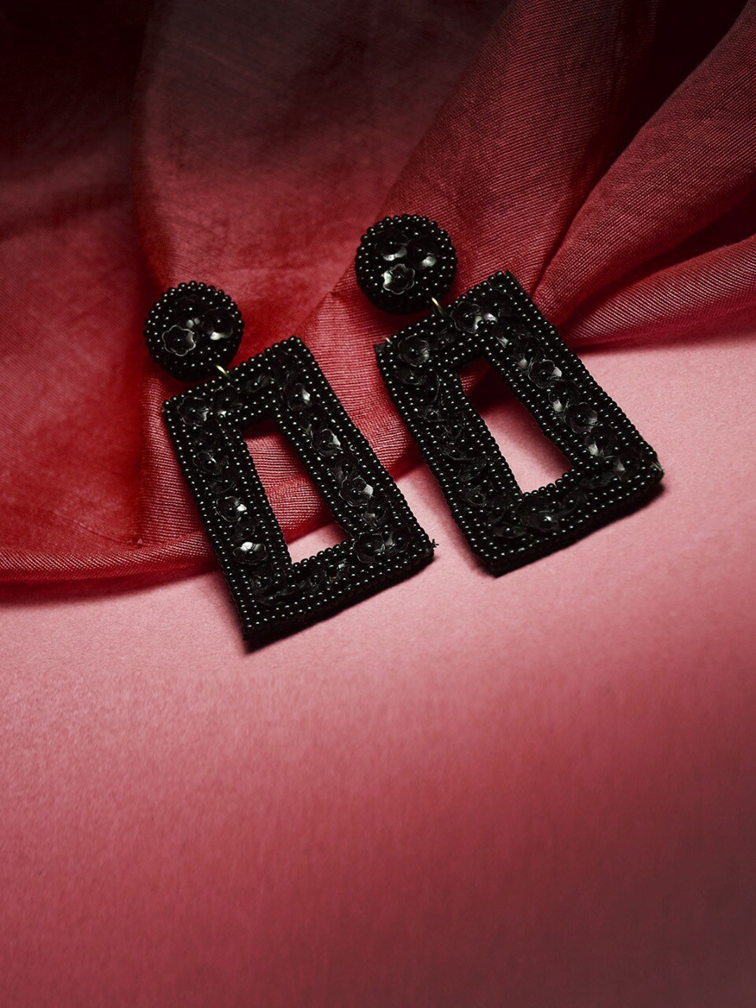 

Adwitiya Collection Black Contemporary Drop Earrings