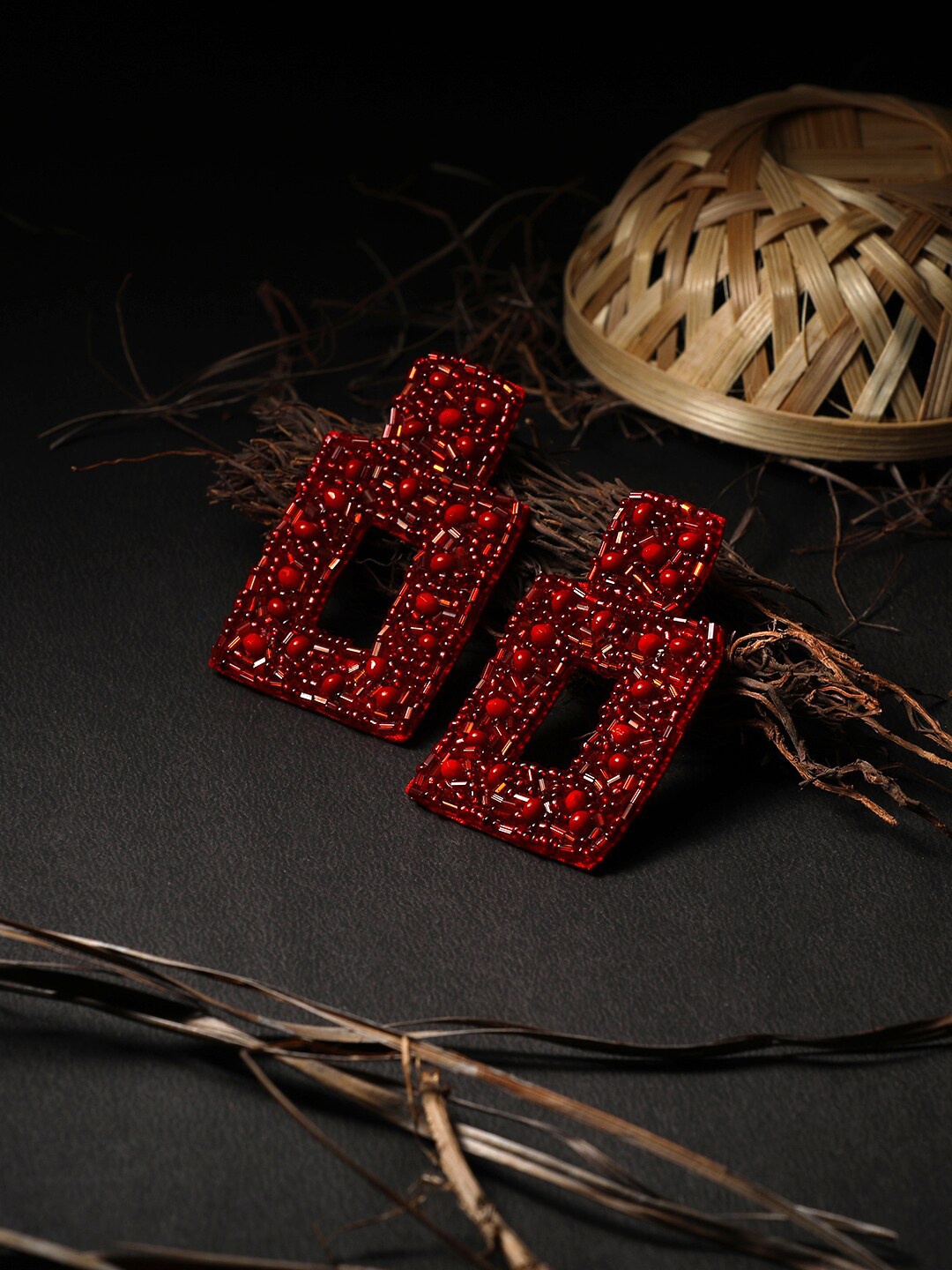 

Adwitiya Collection Red Contemporary Drop Earrings