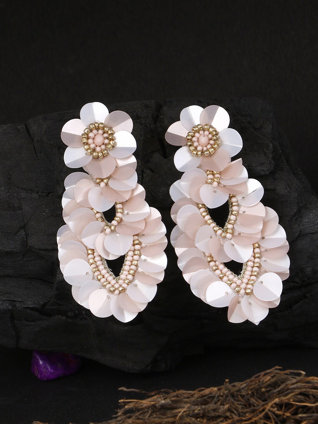 

Adwitiya Collection Peach-Coloured Contemporary Drop Earrings