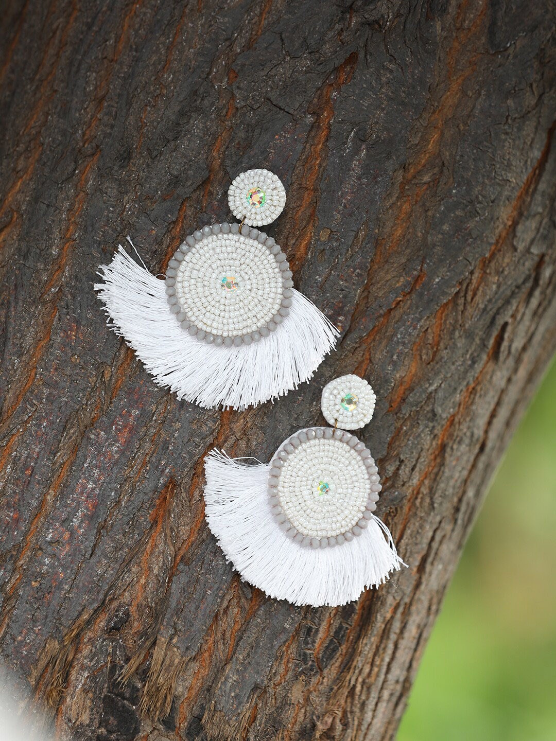 

Adwitiya Collection White Circular Drop Earrings