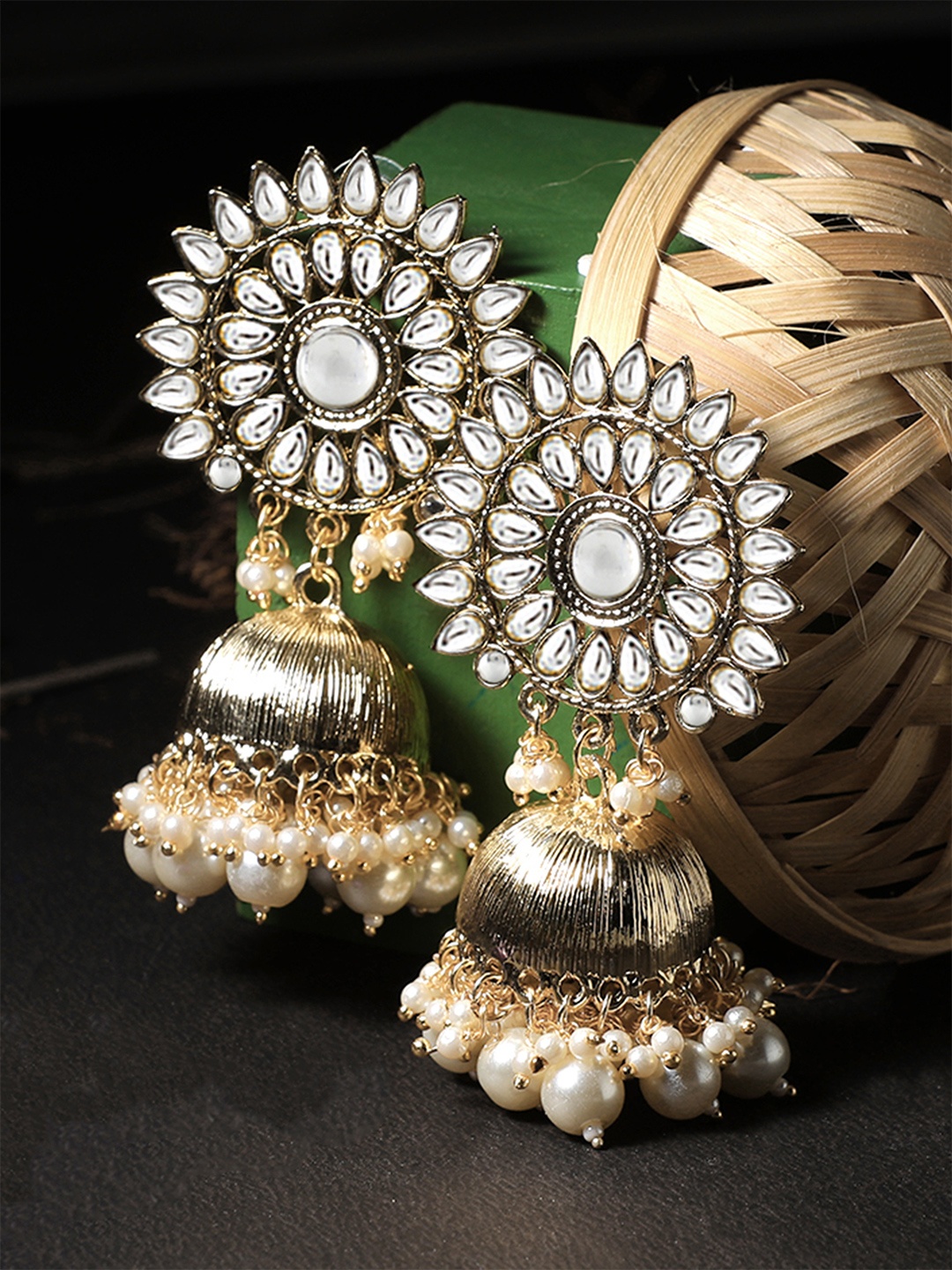 

Adwitiya Collection Gold Plated Gold-Toned Contemporary Jhumkas