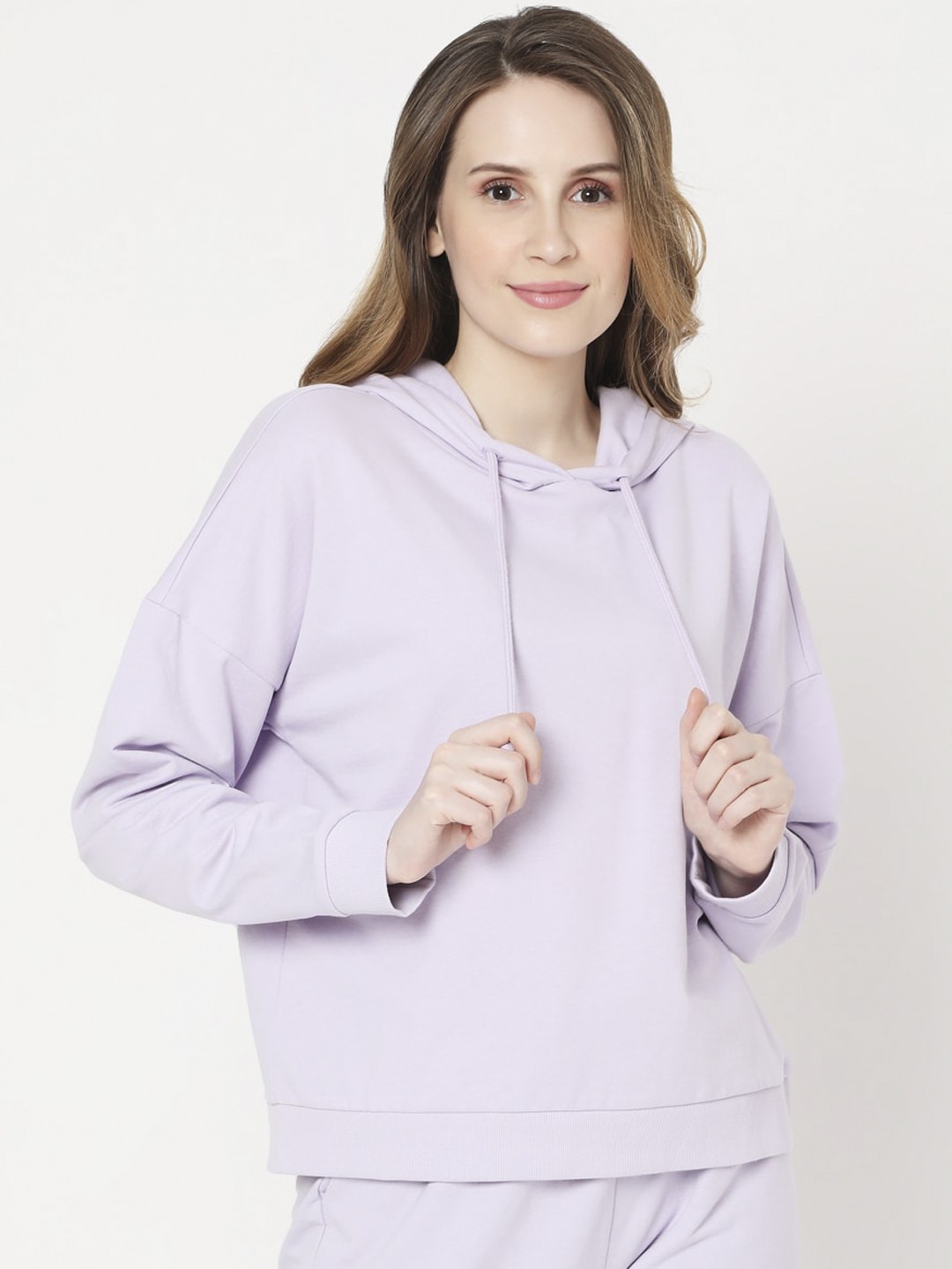 

Vero Moda Women Lavender Solid Cotton Sweatshirt