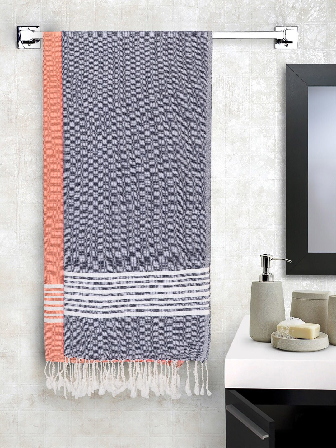 

Arrabi Unisex Pack Of 2 Blue & Orange Solid Cotton Bath Towel
