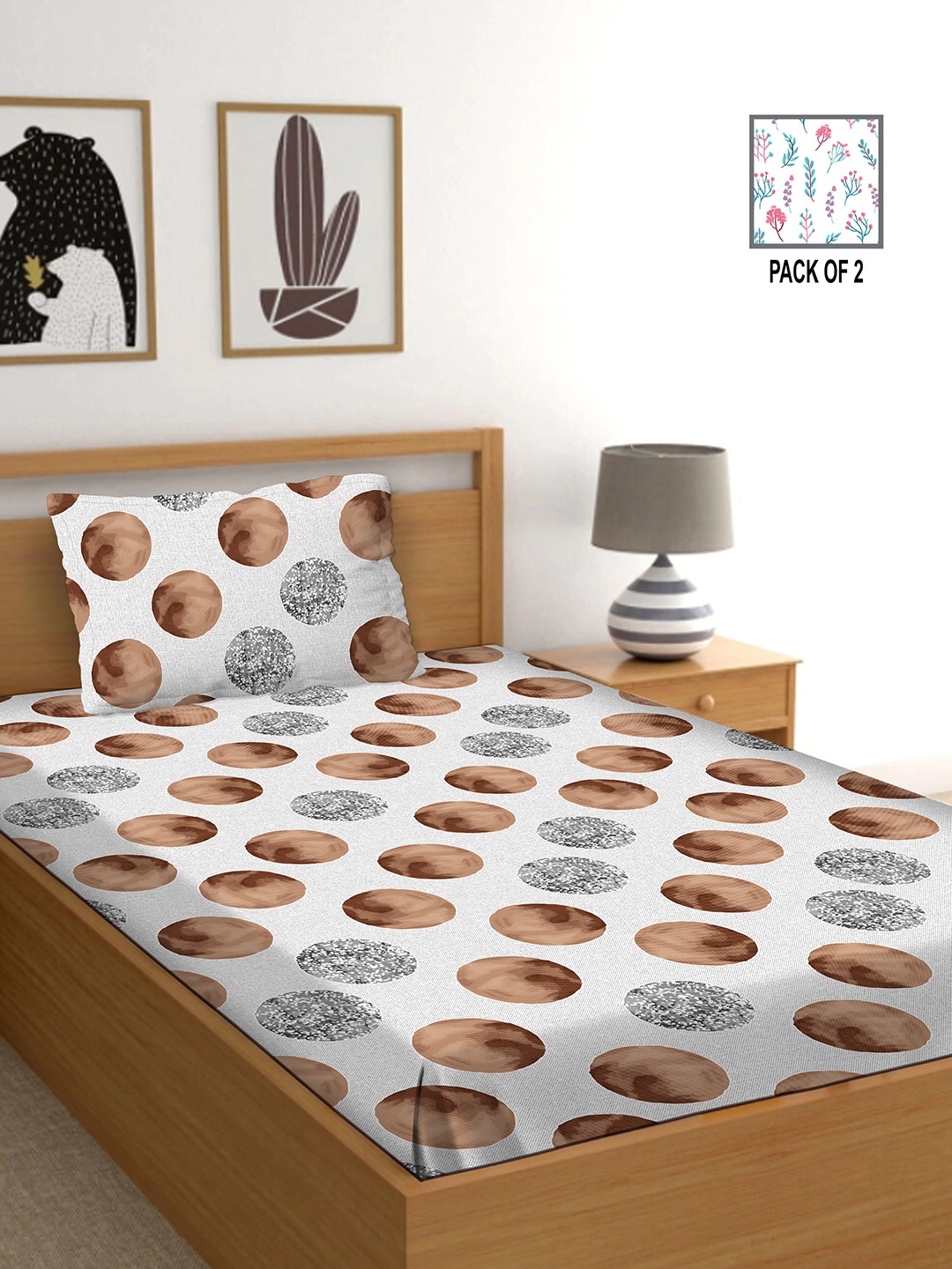 

BELLA CASA White & Grey Geometric 250 TC 2 Single Bedsheet with 2 Pillow Covers