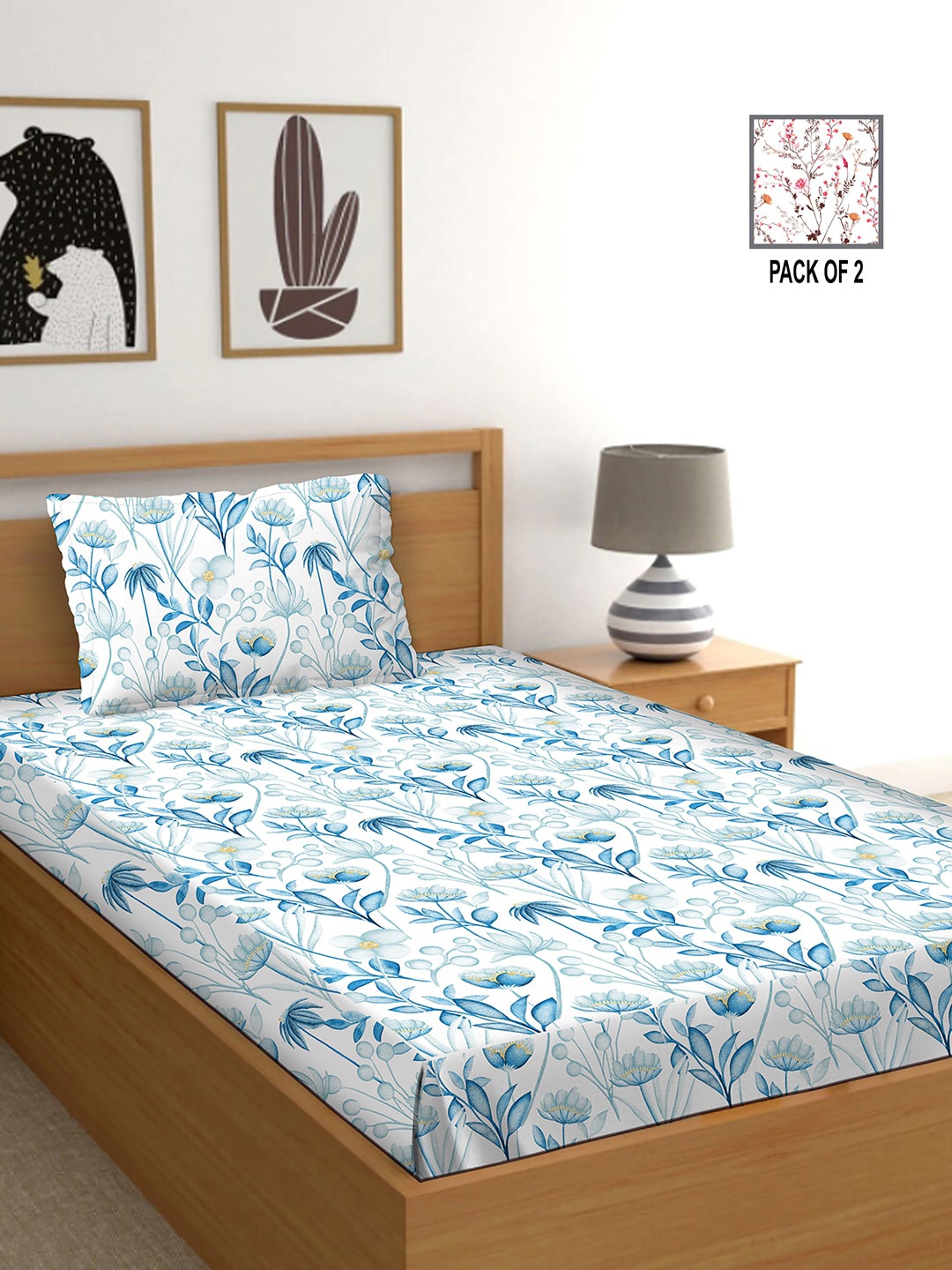 

BELLA CASA Blue & White Ethnic Motifs 250 TC 2 Single Bedsheet with 2 Pillow Covers