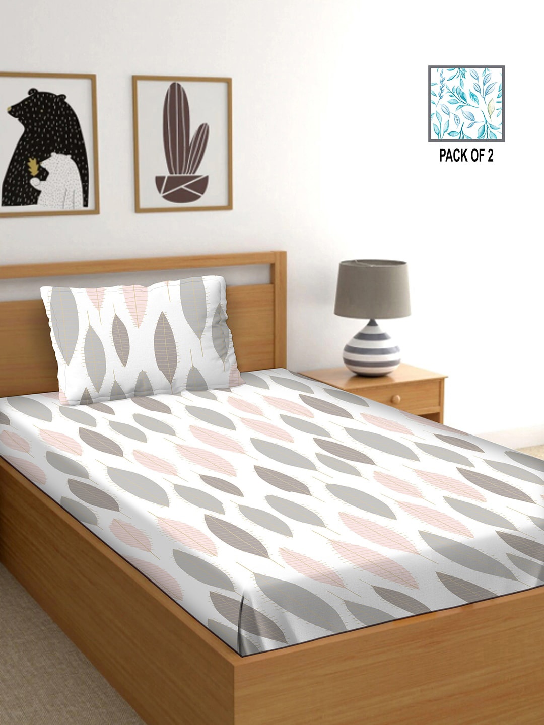 

BELLA CASA White & Grey Floral 250 TC 2 Single Bedsheet with 2 Pillow Covers