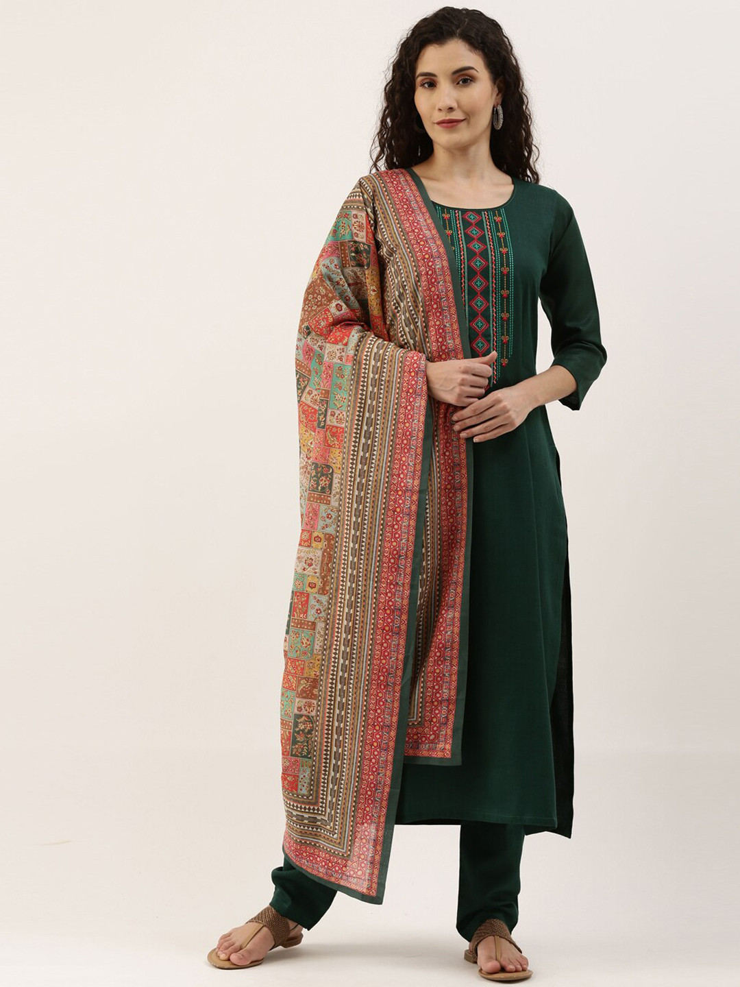 

SheWill Women Green Embroidered Regular Kurta with Pyjamas & With Dupatta