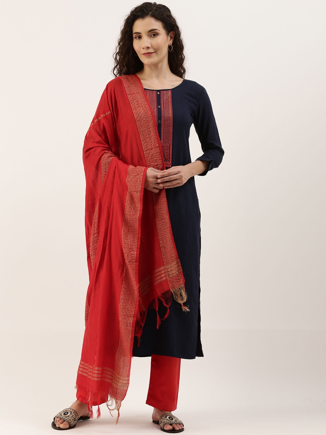 

SheWill Women Blue Gotta Patti Kurta with Pants & Dupatta
