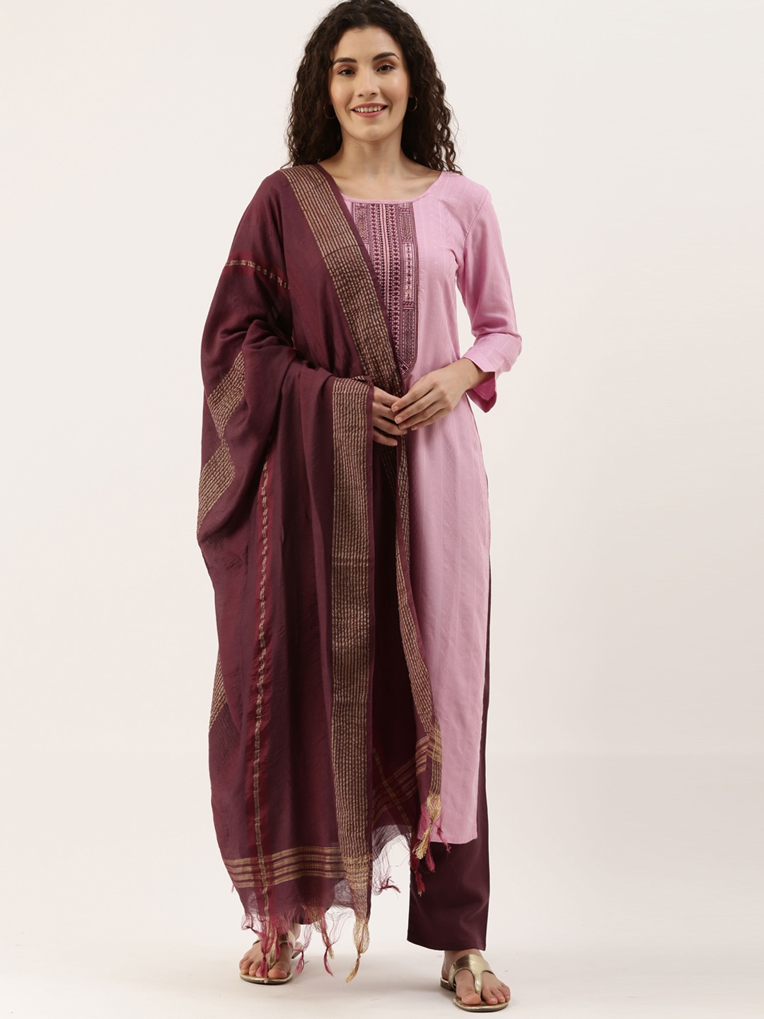 

SheWill Women Pink Regular Kurta Trousers With Dupatta