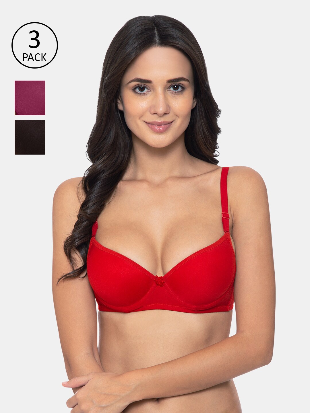 

KOMLI Pack Of 3 Underwired Lightly Padded T-shirt Bra, Red