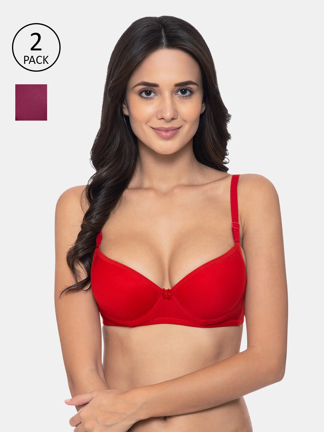 

KOMLI Woman Pack of 2 Red & Purple Underwired Lightly Padded T-shirt Bra- K-914-RD-2PC-MG