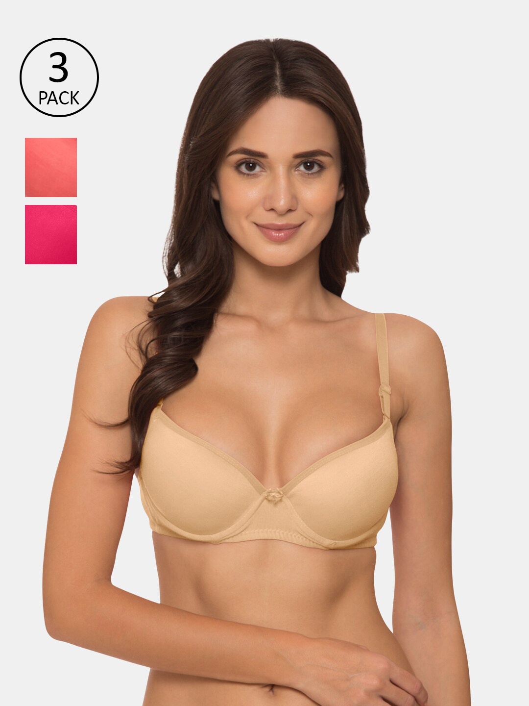 

KOMLI Pack Of 3 Beige T-shirt Bra Underwired Lightly Padded-K-914-3PC-SK-DPK-CRL