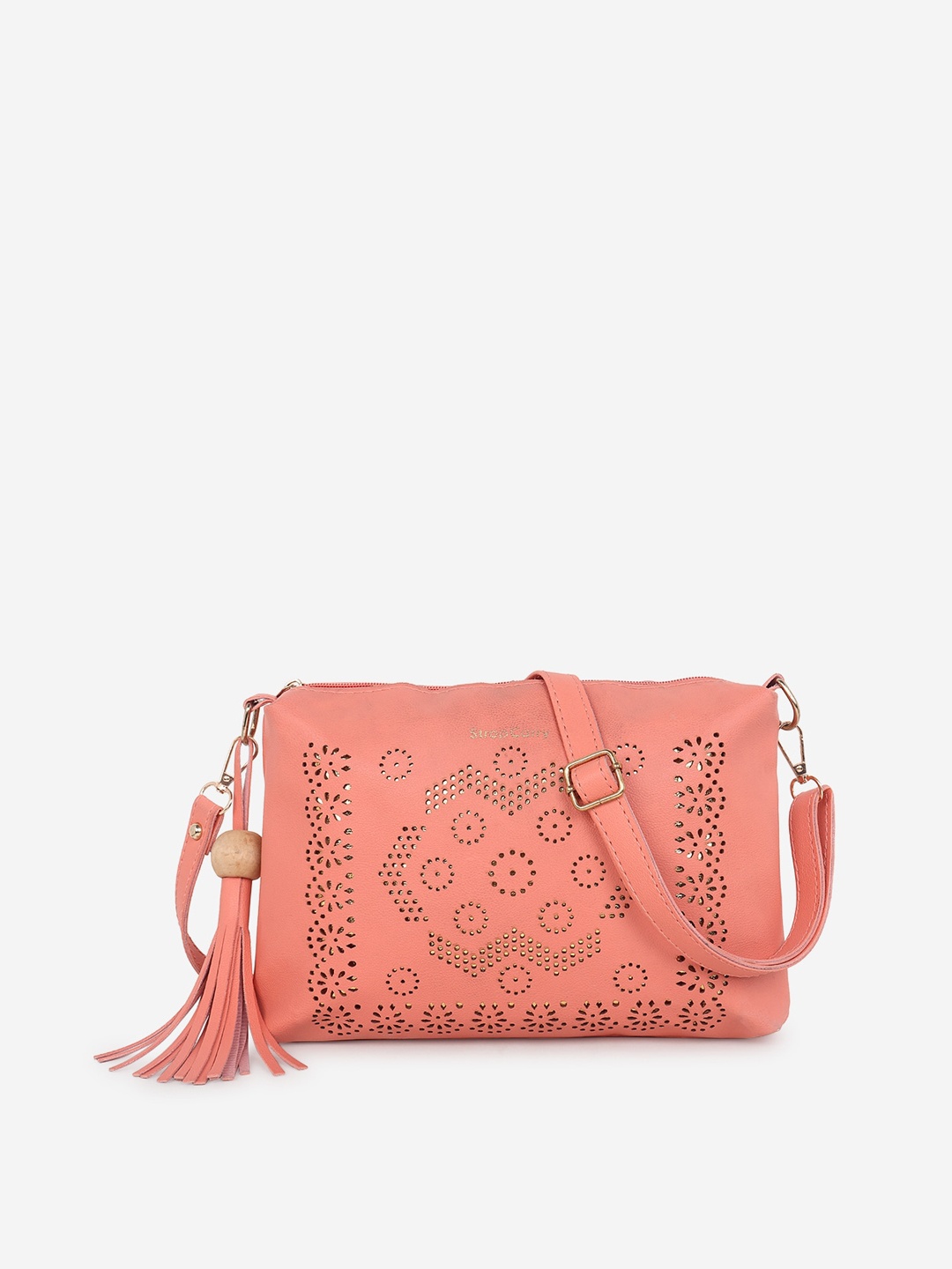 

Stropcarry Women Orange Structured Sling Bag with Cut Work