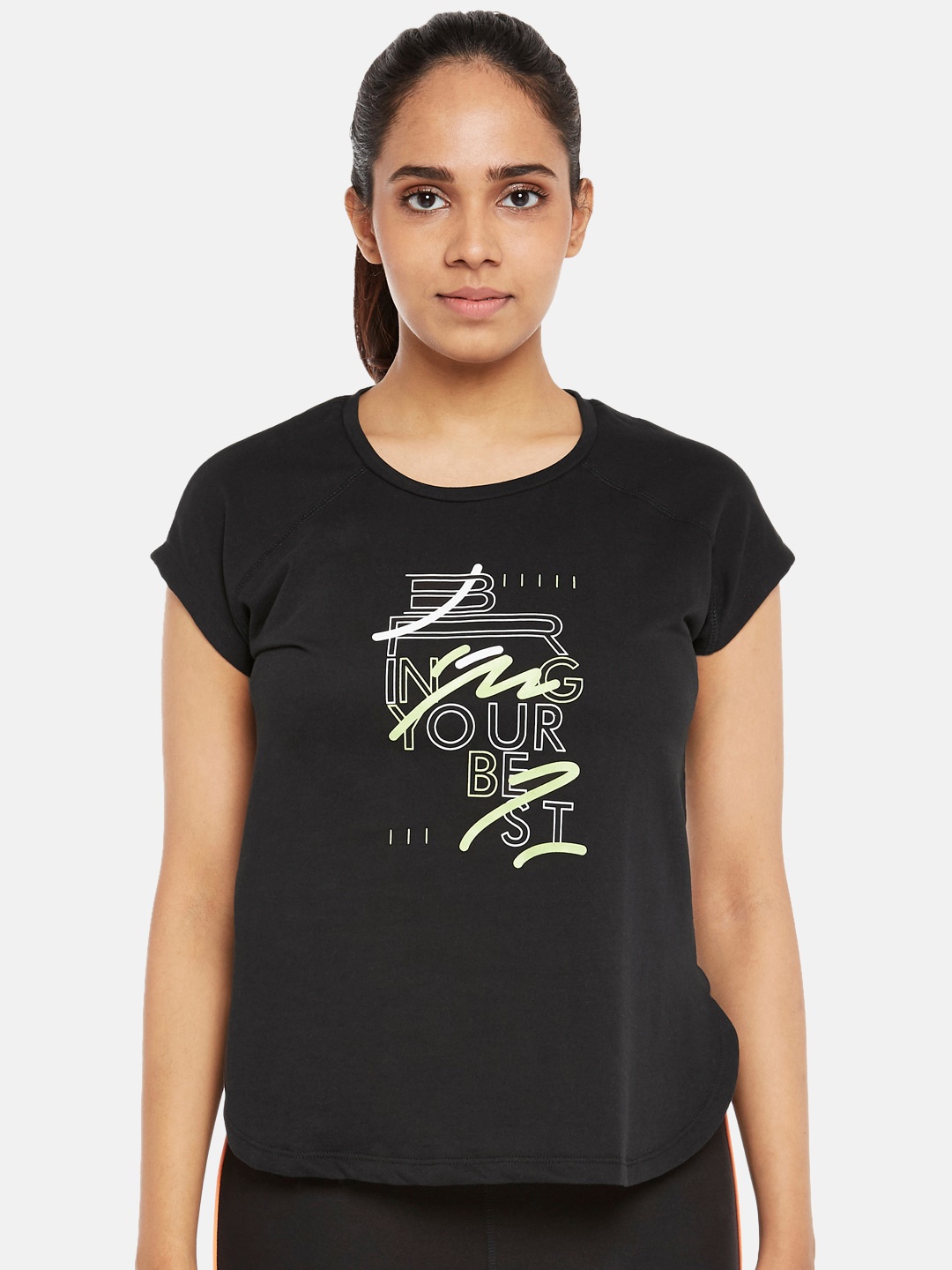 

Ajile by Pantaloons Women Black & Yellow Printed Cotton Regular Top