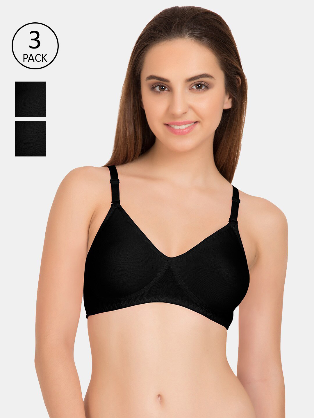 

Tweens Solid Black T-shirt Bra Pack of 3