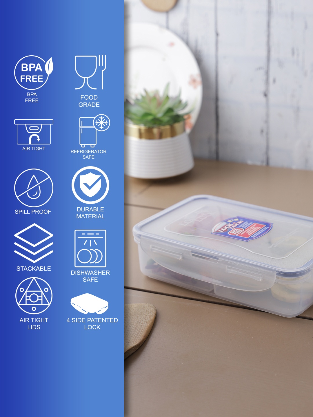 

Lock & Lock Transparent & Blue Solid Air-Tight Food Container