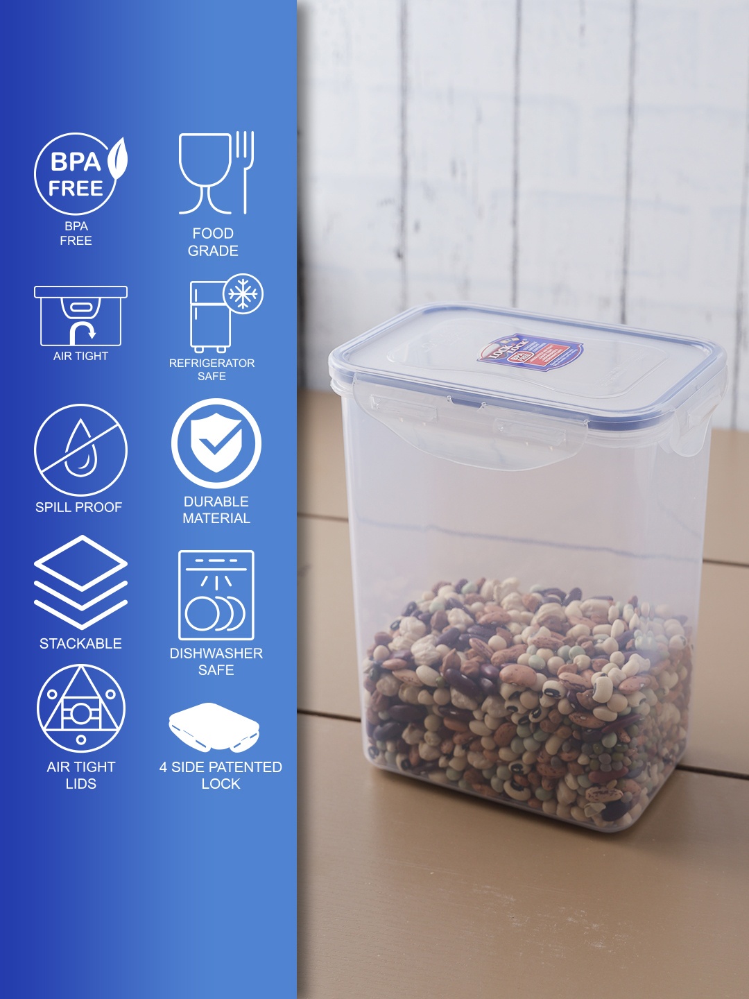 

Lock & Lock Transparent & Blue Plastic Airtight Food Storage Container