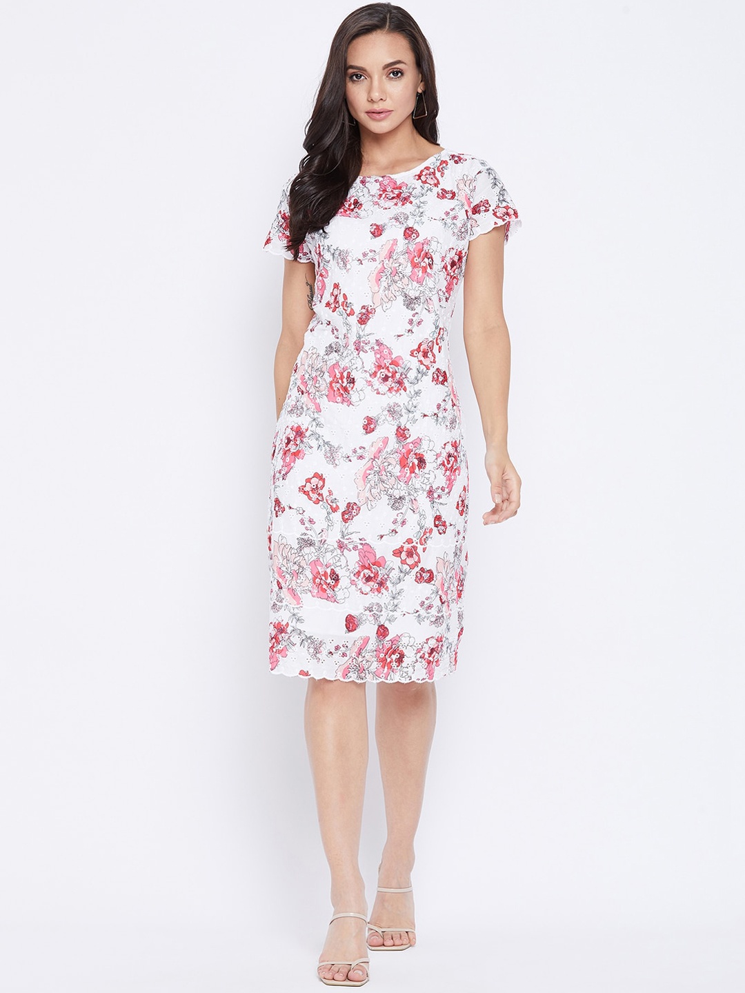 

Ruhaans White Floral Sheath Dress