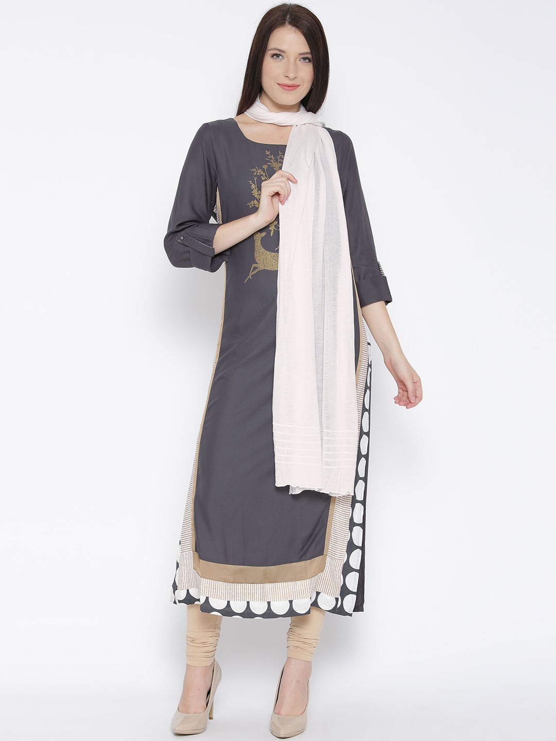 

W Off-White Dupatta with Pintucks