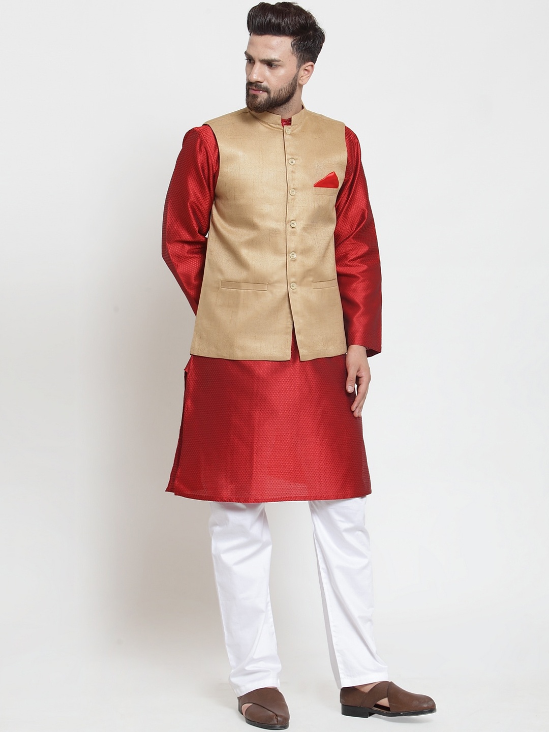 

NEUDIS Men Beige Woven Design Nehru Jacket