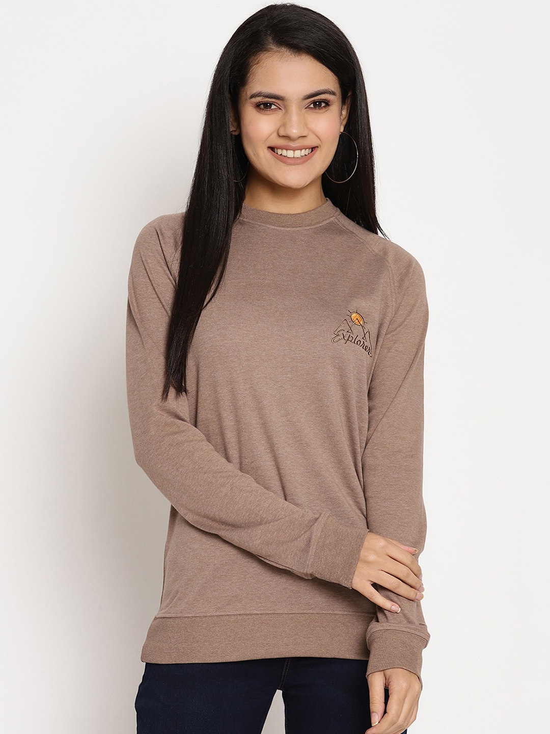 

Wolfpack Women Brown Pure Cotton Sweatshirt