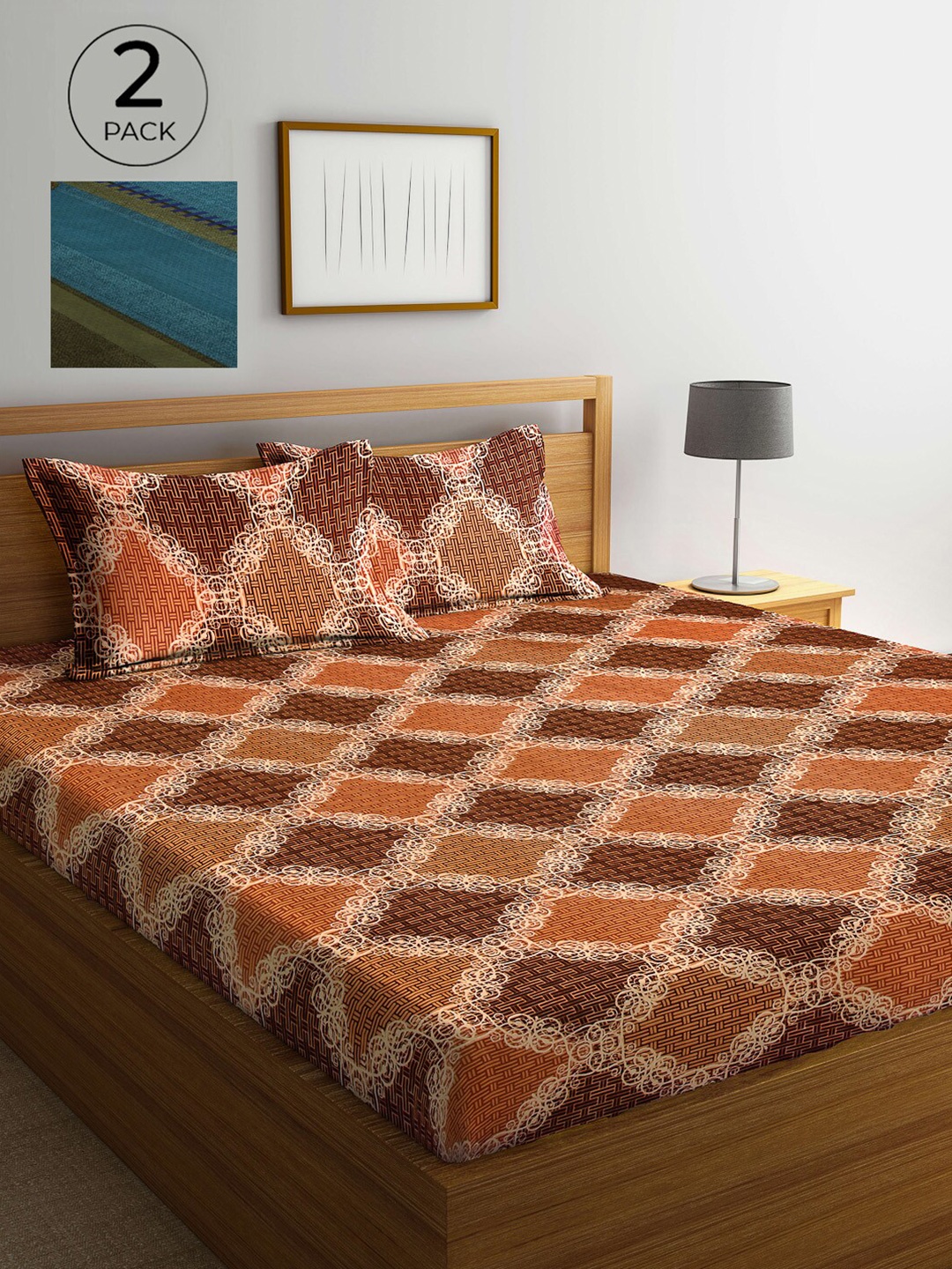 

Arrabi Brown & Green Ethnic Motifs 300 TC 2 King Bedsheet with 4 Pillow Covers