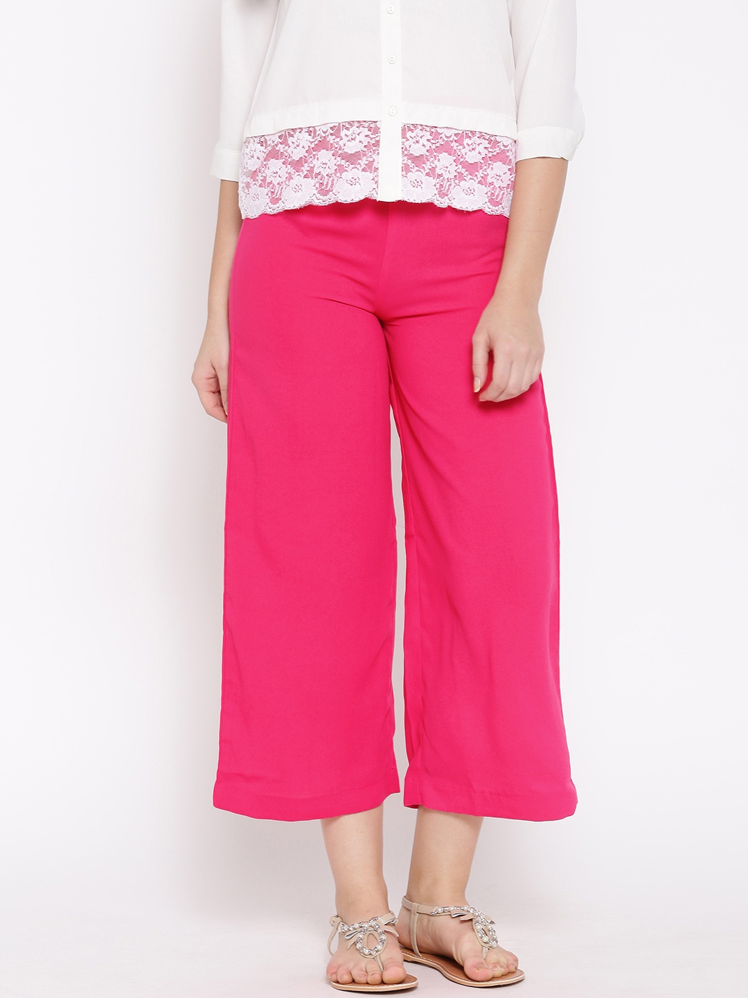 

W Women Pink Solid Cropped Palazzo Trousers