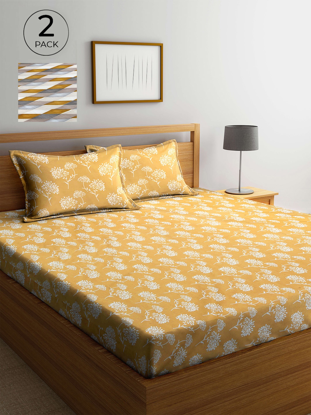 

Arrabi Blue & Green Floral 300 TC 2 King Bedsheet with 4 Pillow Covers