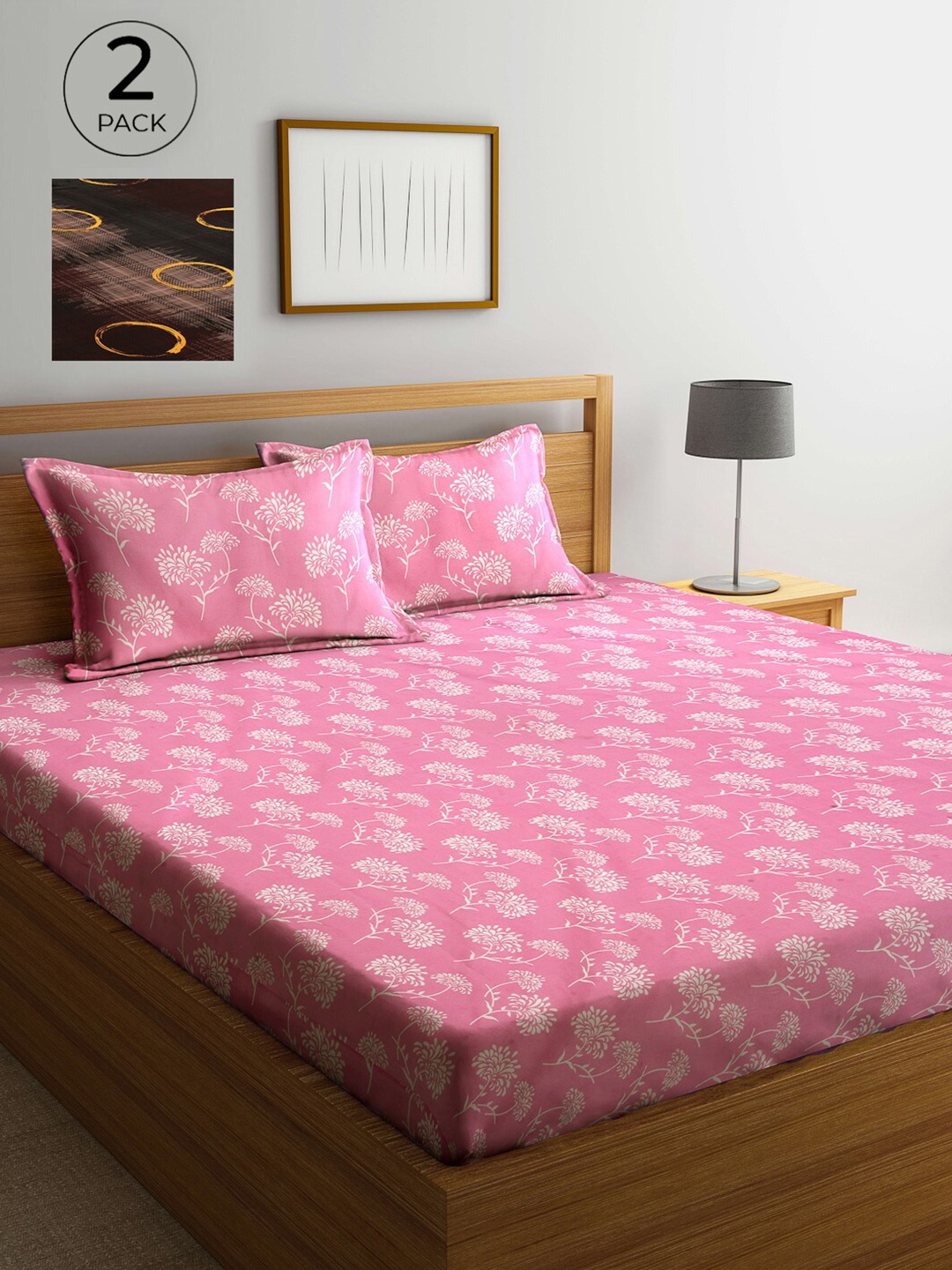 

Arrabi Pink & Brown Floral 300 TC 2 King Bedsheet with 4 Pillow Covers