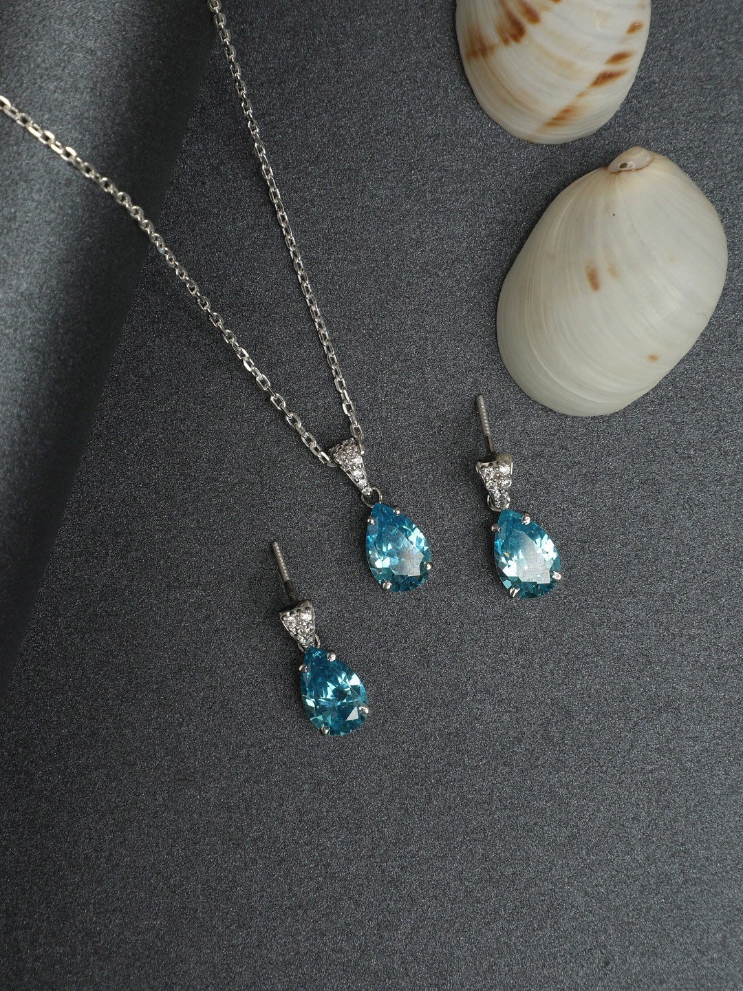 

Clara Silver-Toned & Blue Sterling Silver Rhodium Plated Jewellery Set