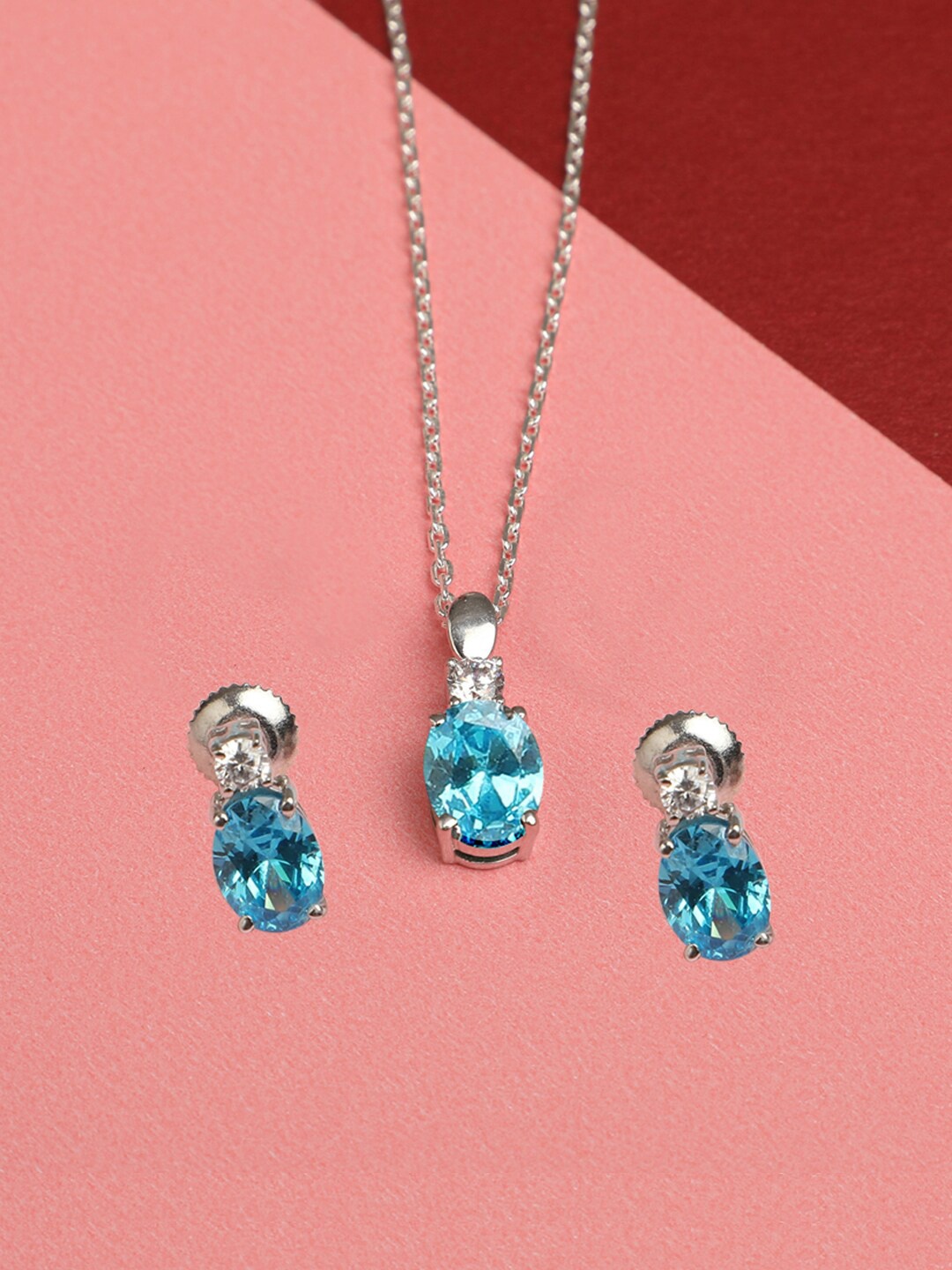 

Clara Silver-Toned & Blue Sterling Silver Rhodium Plated Jewellery Set