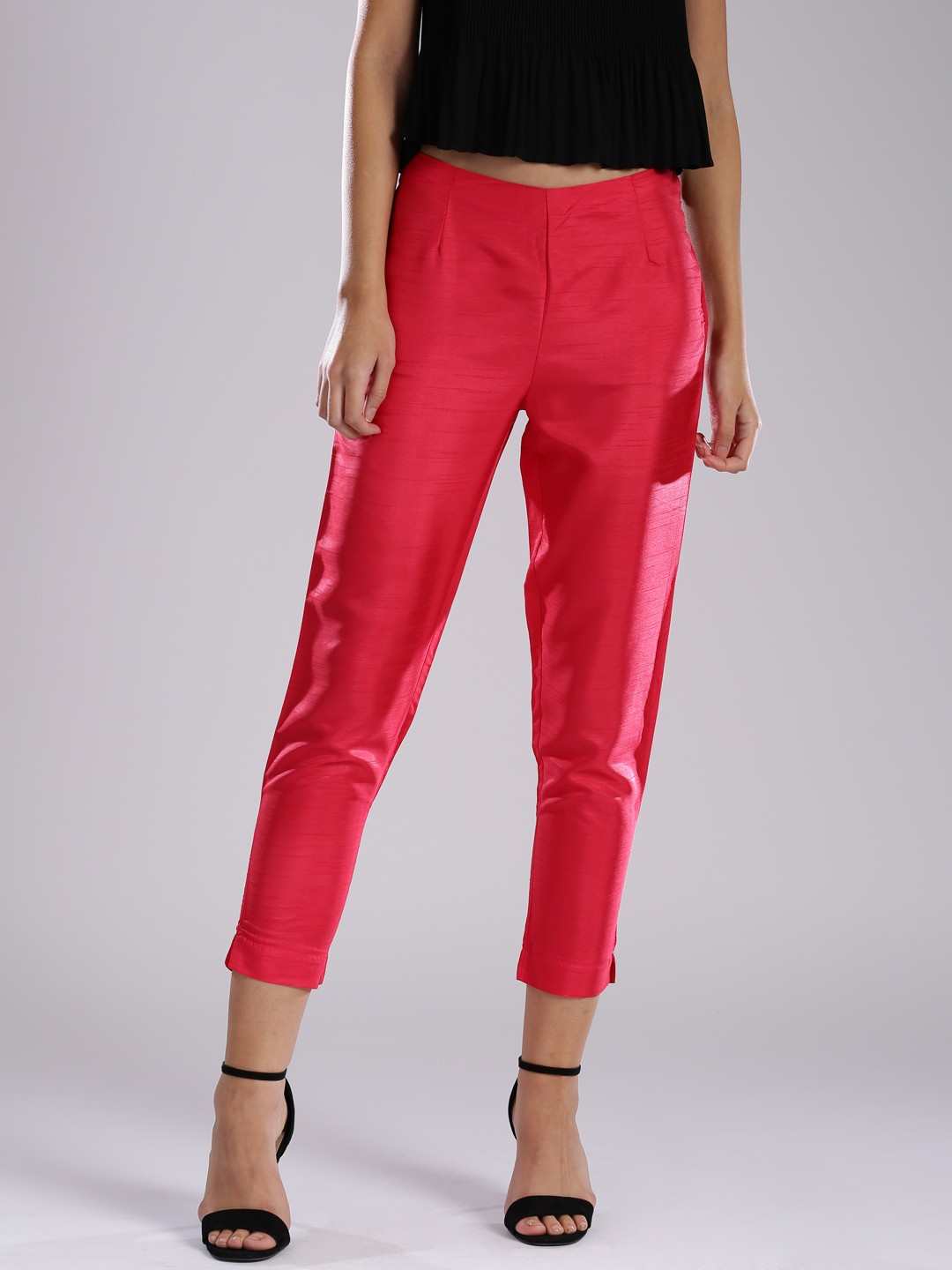 

W Women Pink Solid Flat-Front Trousers