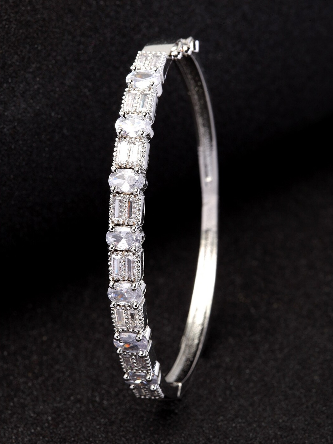 

ANIKAS CREATION Women Silver-Plated American Diamond Bangle-Style Bracelet