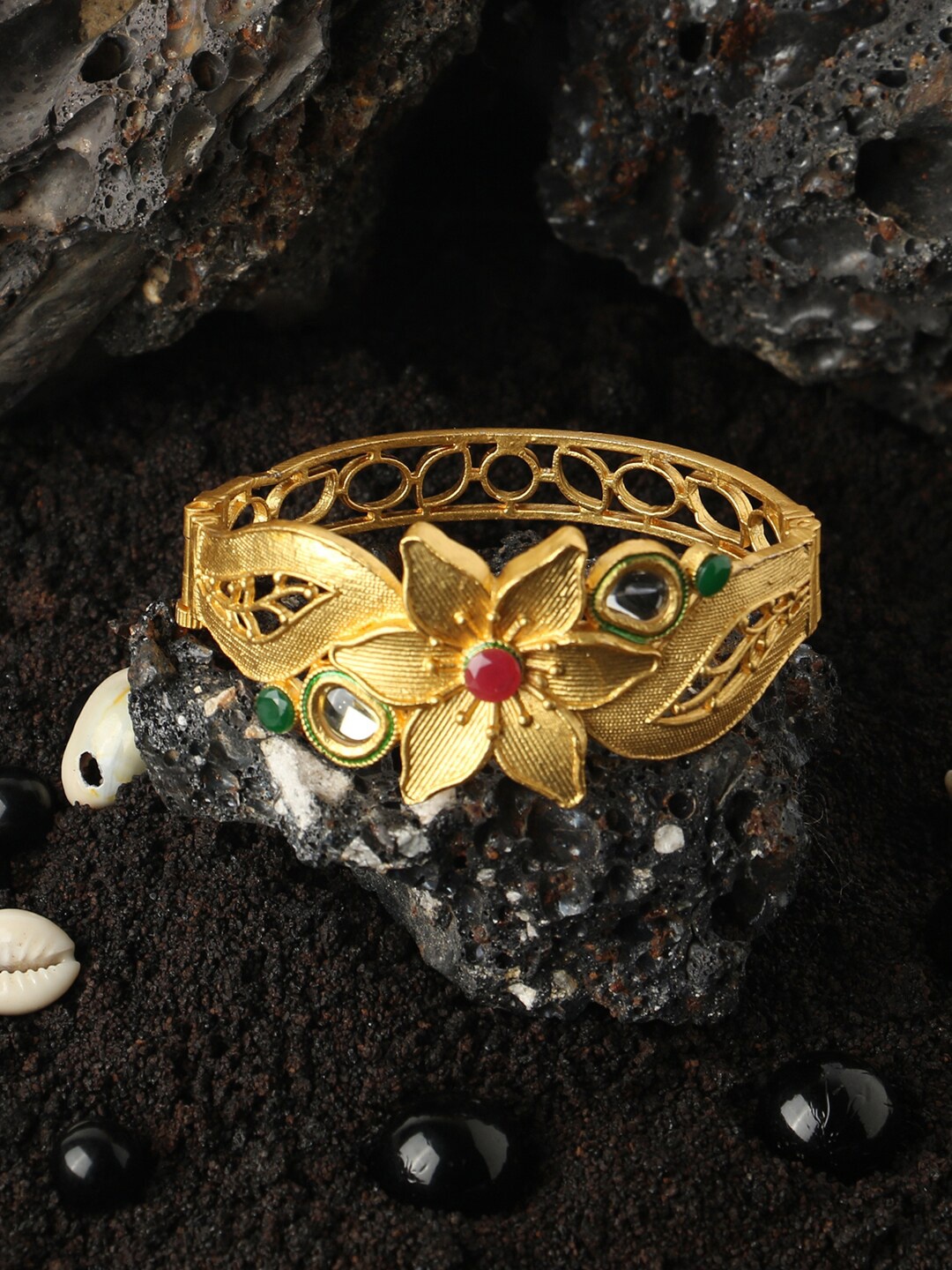 

ANIKAS CREATION Women Gold-Plated & Red Brass Cubic Zirconia Bangle-Style Bracelet