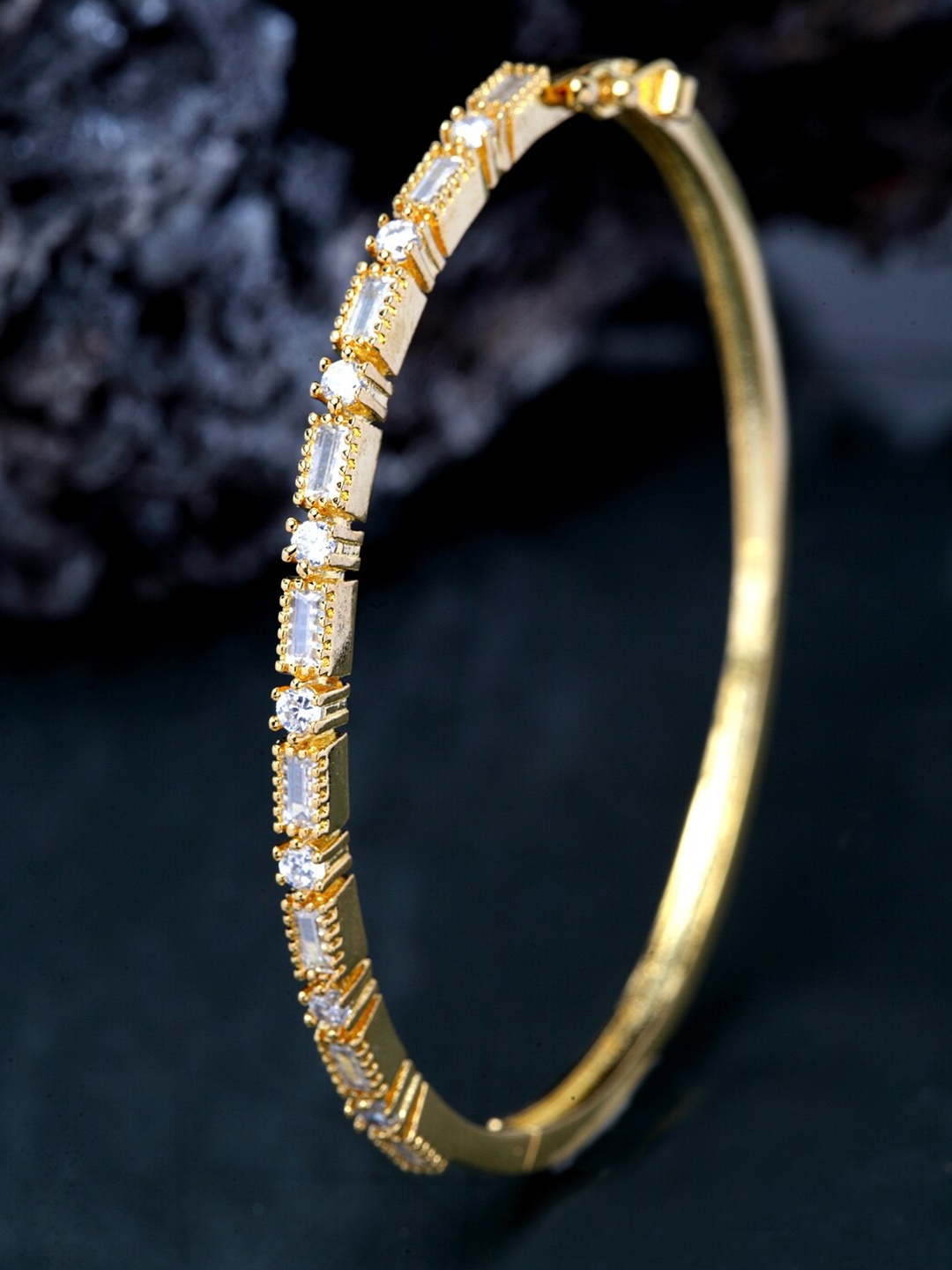 

ANIKAS CREATION Women Gold-Plated American Diamond Handcrafted Bangle-Style Bracelet