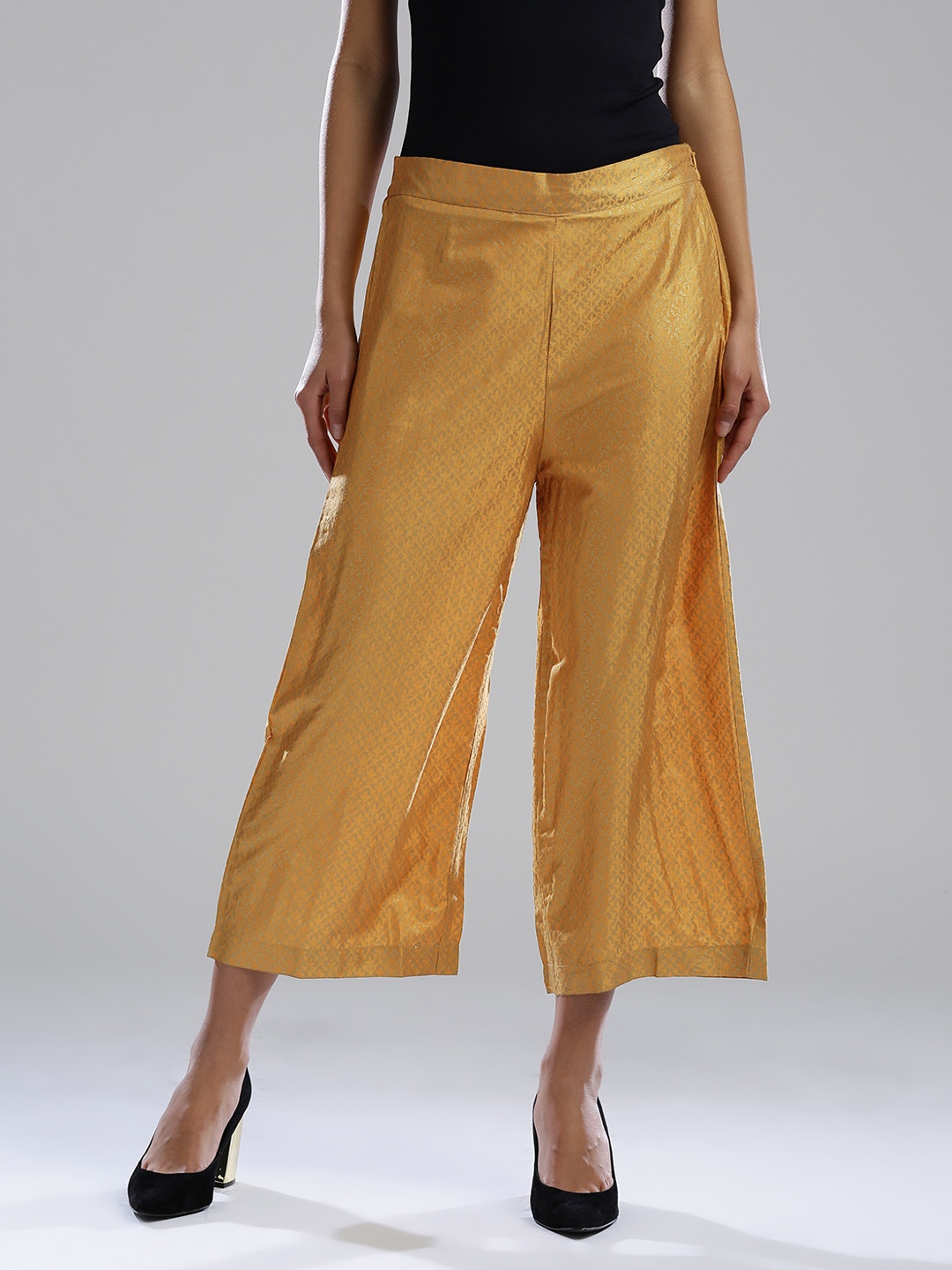 

W Mustard Yellow Printed Palazzo Trousers