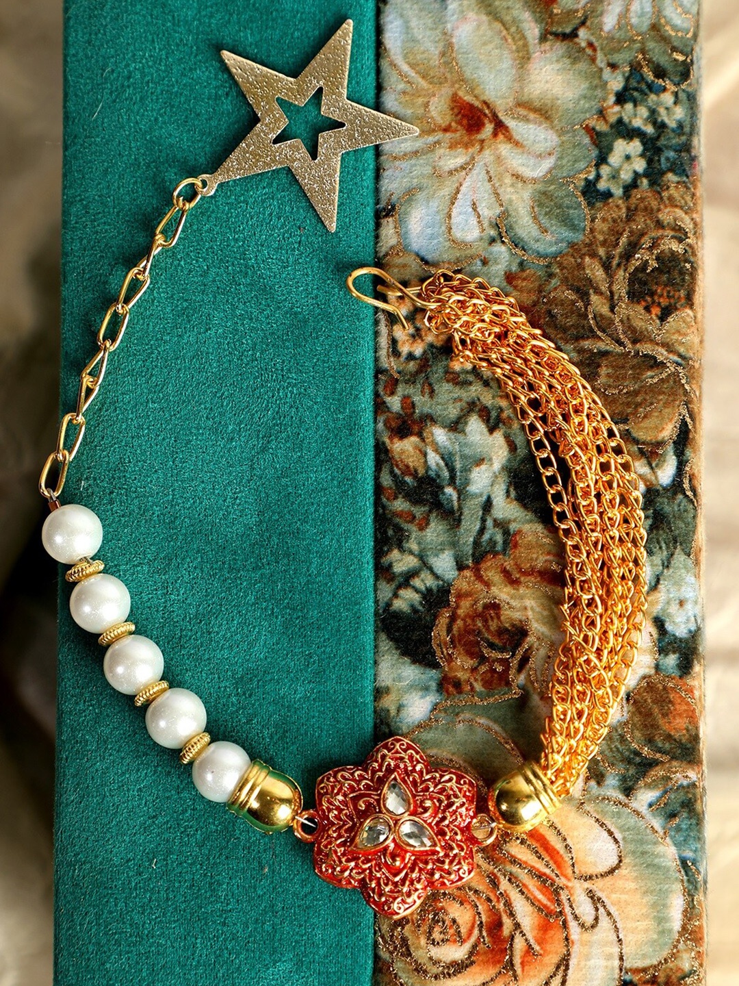 

ANIKAS CREATION Women Gold & White Gold-Plated Pearls Handcrafted Charm Bracelet