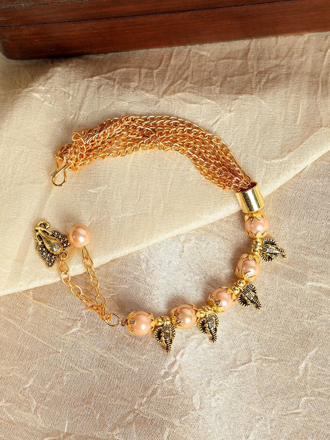 

ANIKAS CREATION Women Gold-Toned Brass Pearls Gold-Plated Charm Bracelet
