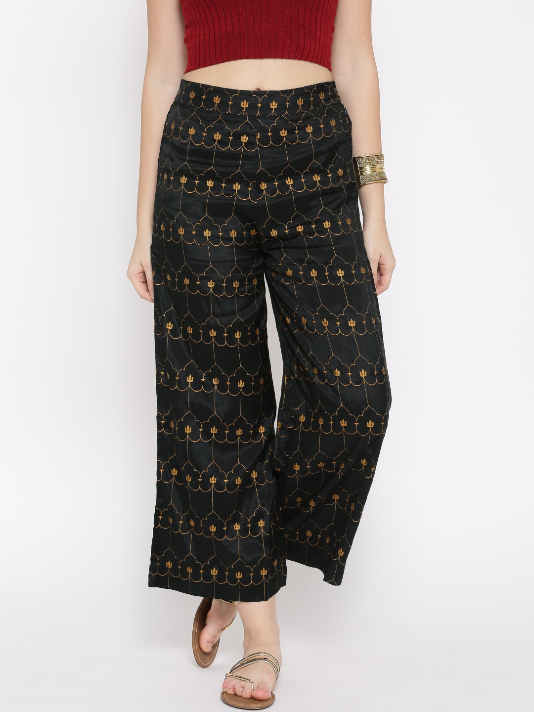 

W Women Black Printed Ankle-Length Palazzo Trousers