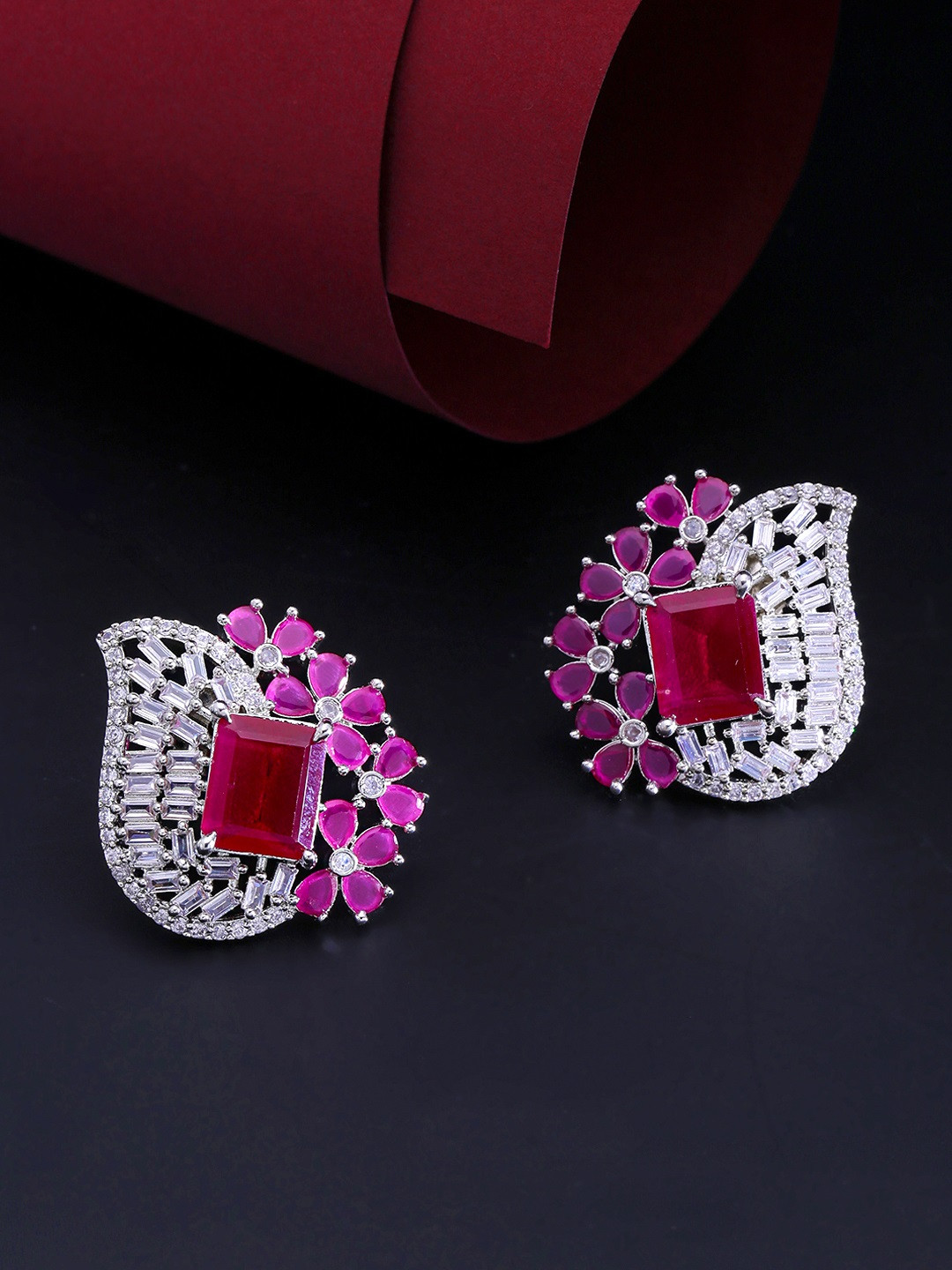 

Yellow Chimes Silver & Pink Contemporary Studs Earrings