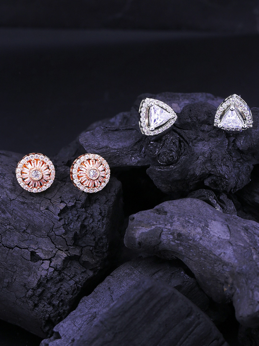 

Yellow Chimes Set Of 2 Rose Gold-Plated AD-Studded Contemporary Studs Earrings