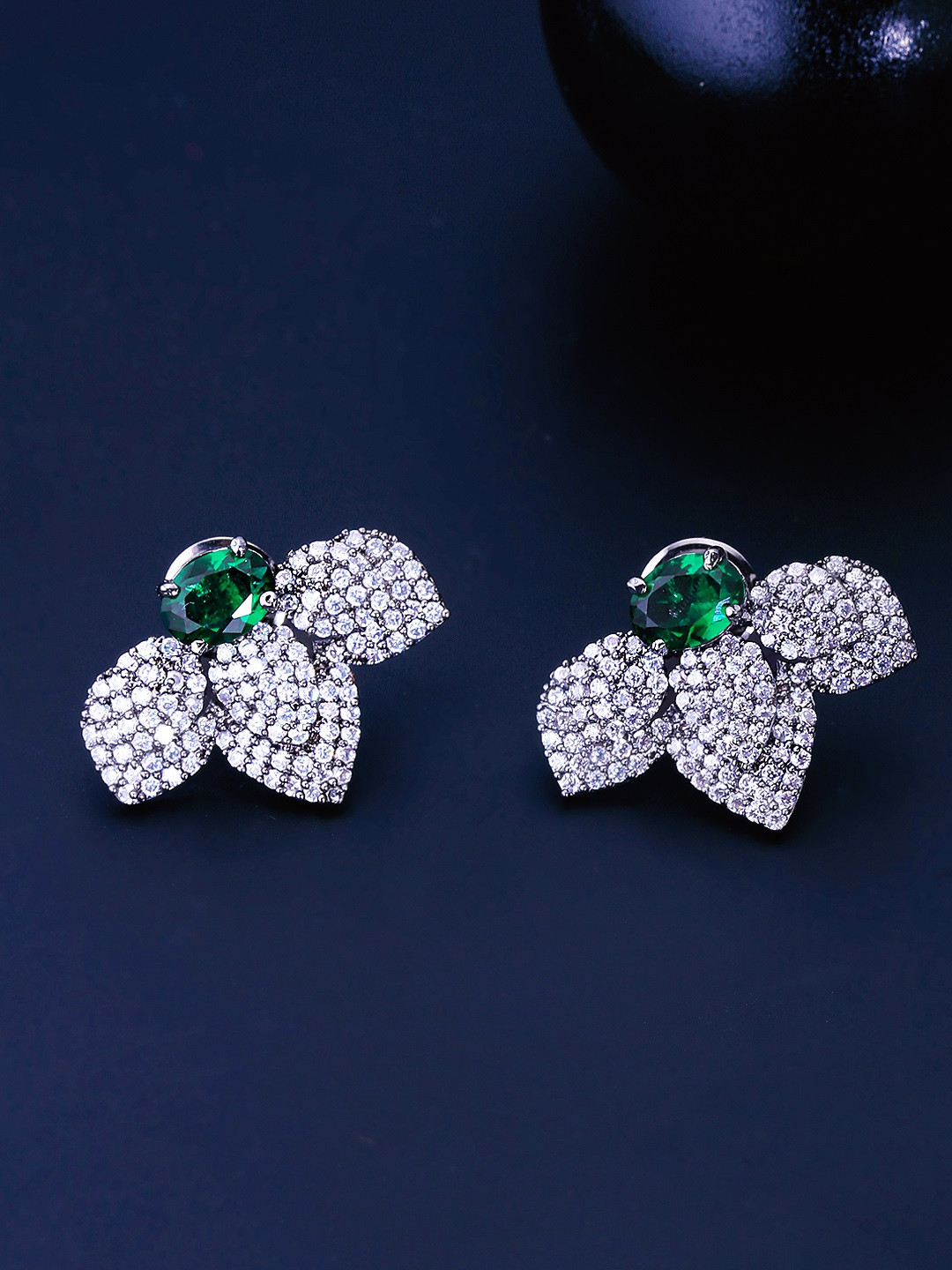 

Yellow Chimes Green &White Stone Studded Leaf Shaped Studs Earrings