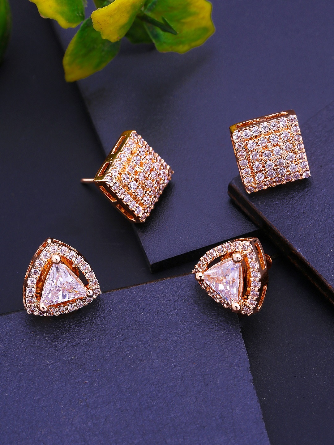 

Yellow Chimes Set-2 Rose Gold Plated Contemporary Studs Earrings