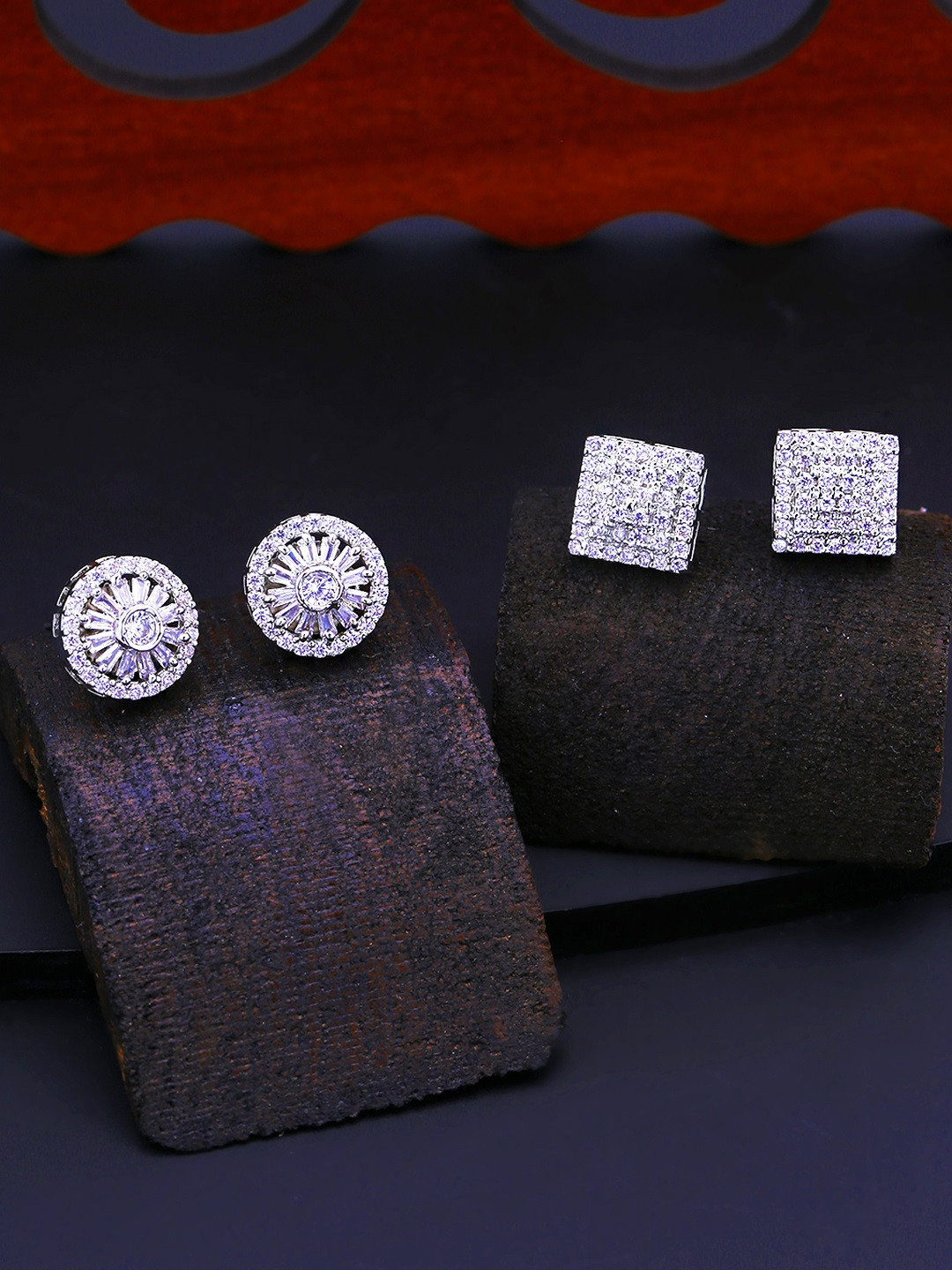 

Yellow Chimes Set of 2 Silver Plated Geometric Studs Earrings