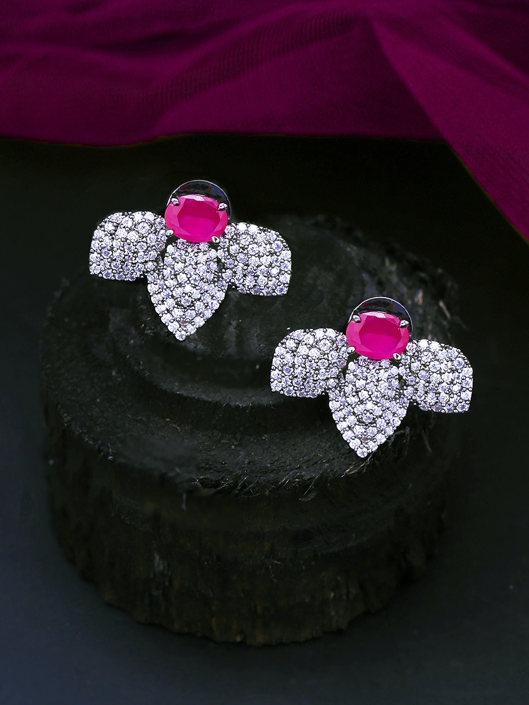 

Yellow Chimes Silver-Plated Pink Contemporary Studs Earrings