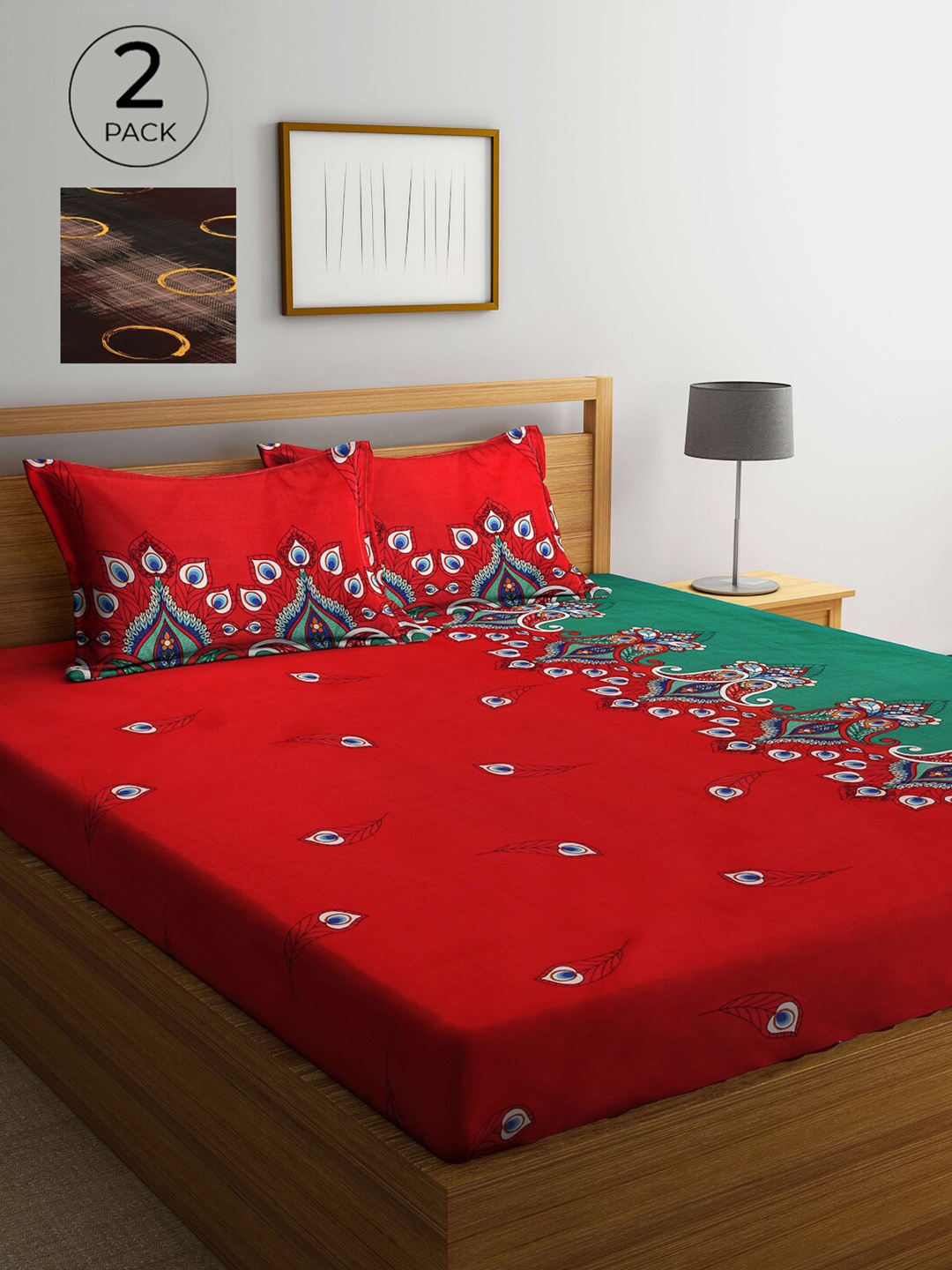 

Arrabi Red & Brown Ethnic Motifs 300 TC 2 King Bedsheet with 4 Pillow Covers