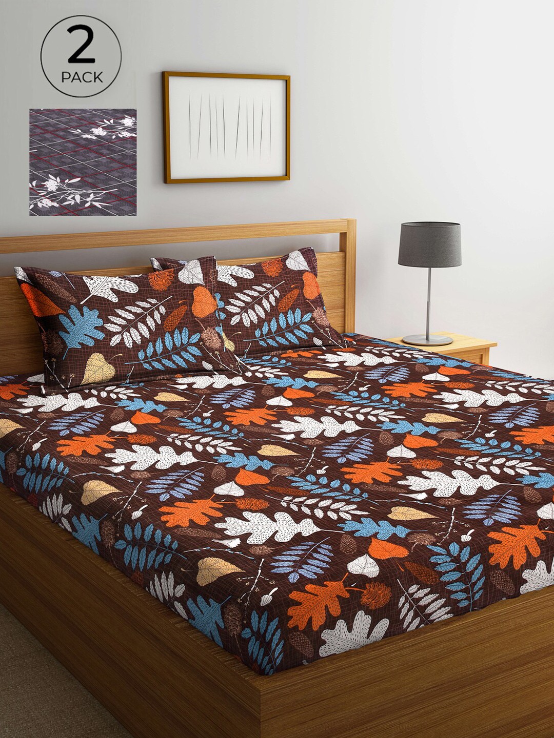 

Arrabi Brown & Grey Floral 300 TC 2 King Bedsheet with 4 Pillow Covers