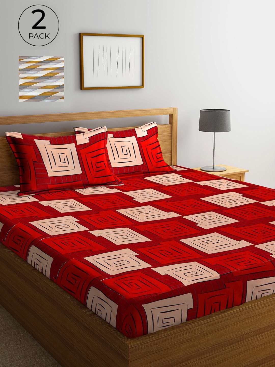 

Arrabi White & Grey Geometric 300 TC 2 King Bedsheet with 4 Pillow Covers